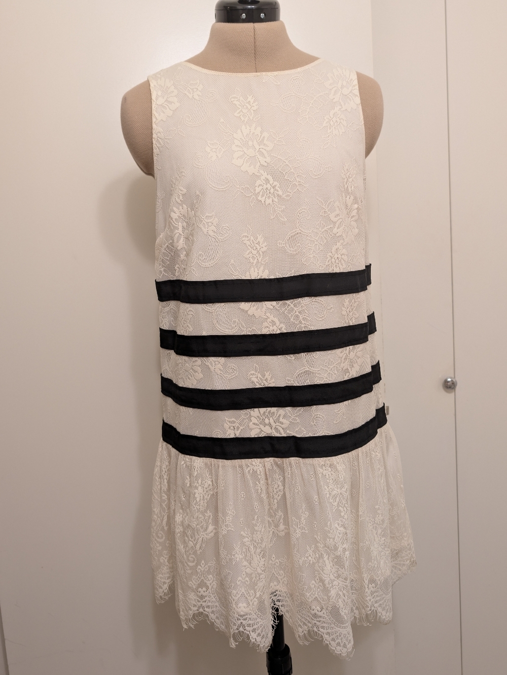 Forever 21 Ivory Lace Dress with Mesh Overlay